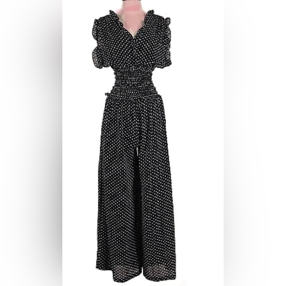 NWT max studio black wide leg jumpsuit with polka dots pls look measurements - Picture 2 of 13
